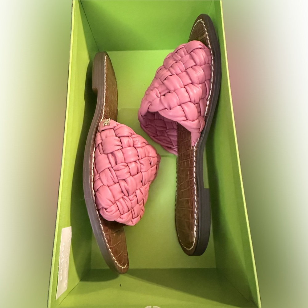 Pink Sam Edelman Sandals Rose Leather Griffin Size 9 NIB Flats Braided Slide